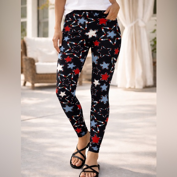 LuLaRoe Pants - LuLaRoe Patriotic Bomb Pop Star Leggings OS (2–10) NWOT 🇺🇸